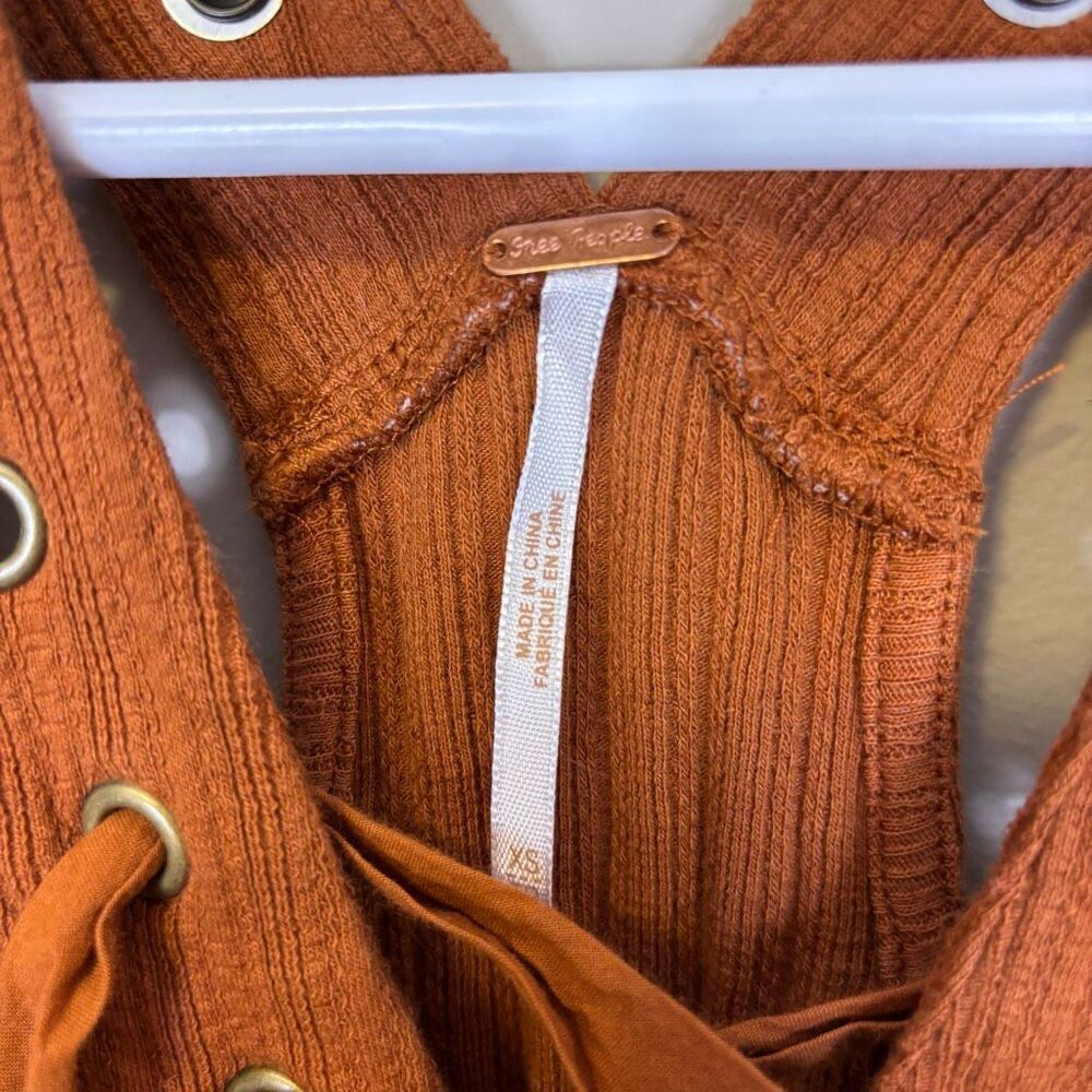 Free People Orange Ribbed Lace Up Fitted Tank Top XS - Picture 6 of 7